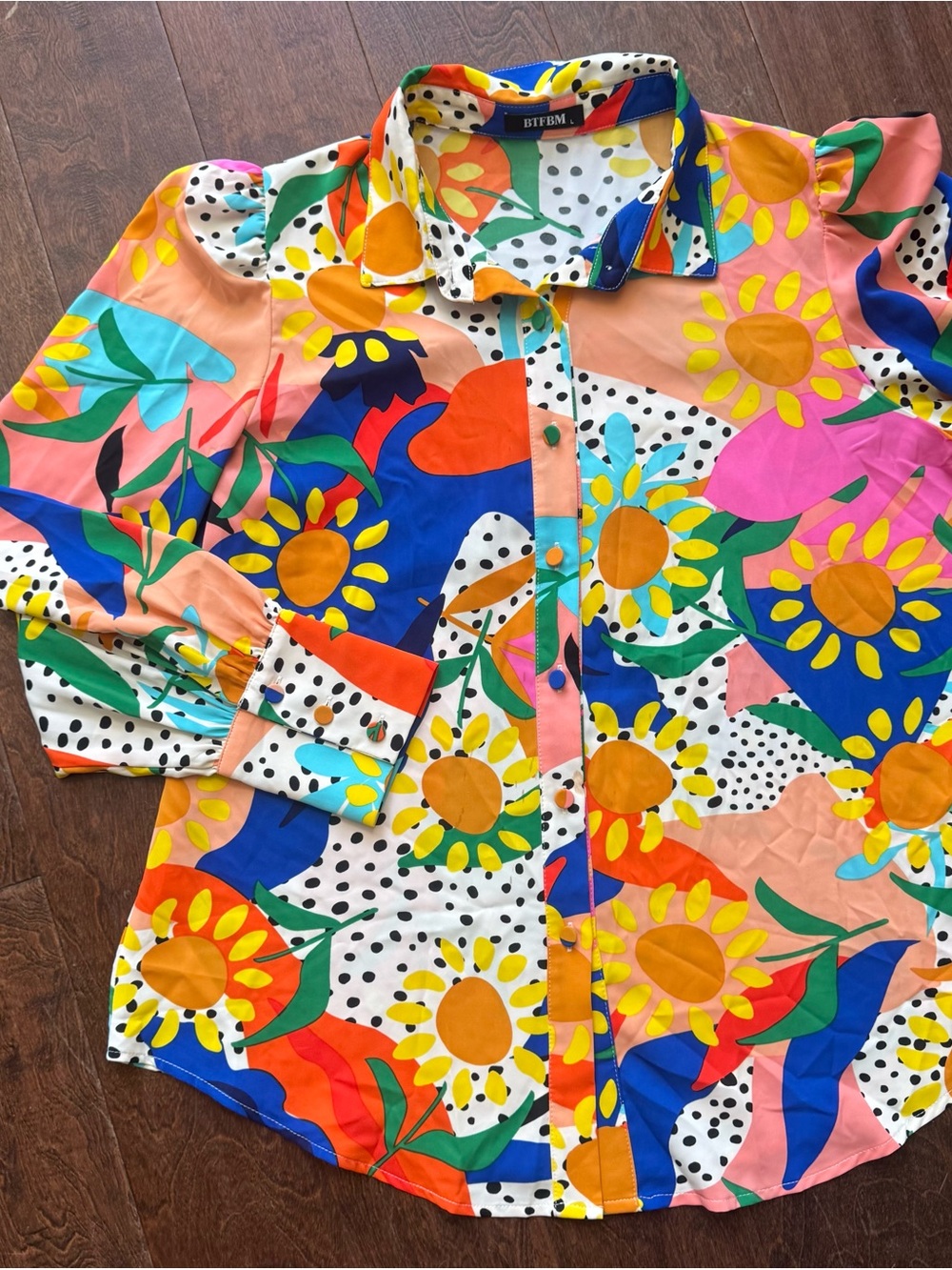 BTFBM Women's Multicolor Sunflower Button-Down Shirt
